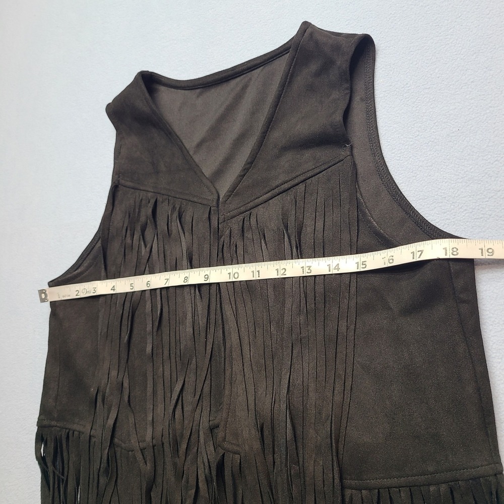 Unbranded Fringe‎ Vest Womens Medium Brown Excellent Faux Suede Boho Western - Picture 3 of 6